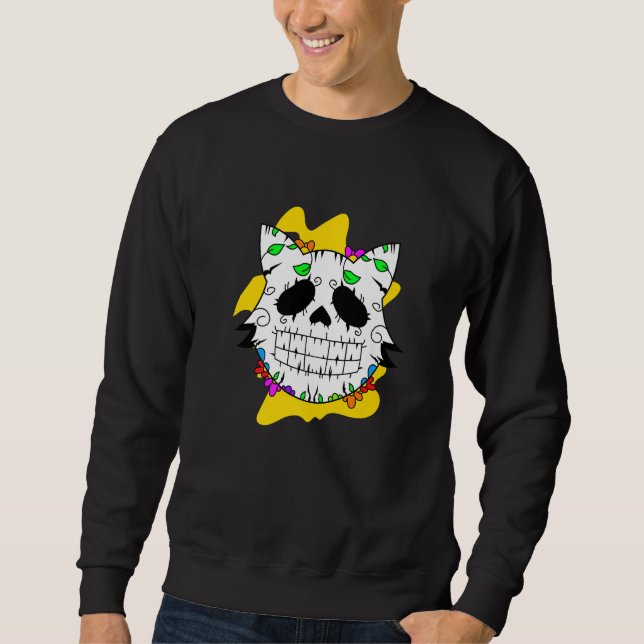 Moletom Floral Mexican Cat Day of the Dead Dia De Muertos  (Frente)