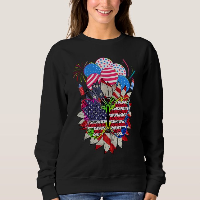 Moletom Floral Monarch Butterfly American Flag 4th Of July (Frente)