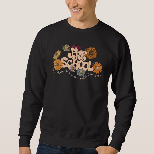Moletom Floral Retro Groovy Professora Pré-Escolar Criança (Frente)