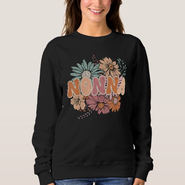 Moletom Floral Retro Nonna Groovy Best Nonna Ever  Mother  (Frente)