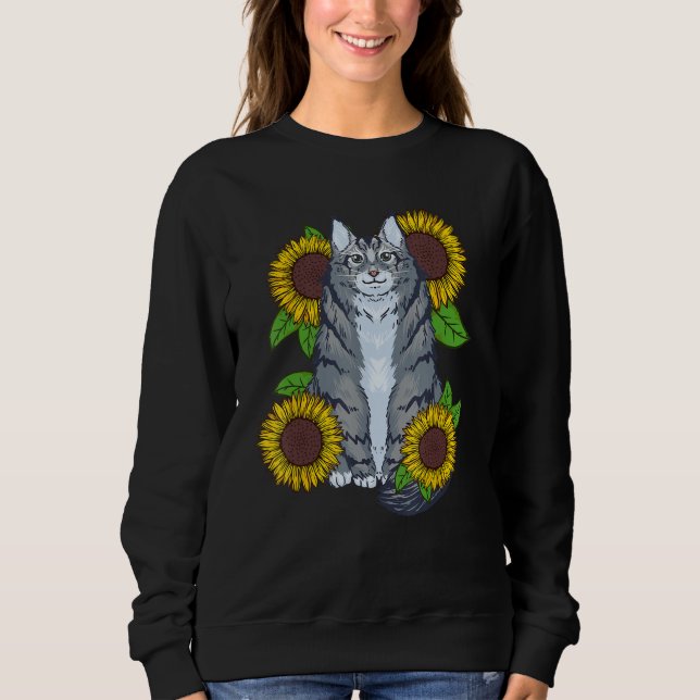 Moletom Floral Sunflower Mainecoon Cat (Frente)
