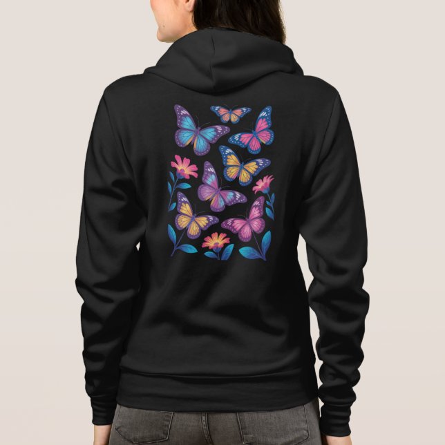 Moletom Flores de Neon com Seis Borboletas Brilhantes (Verso)