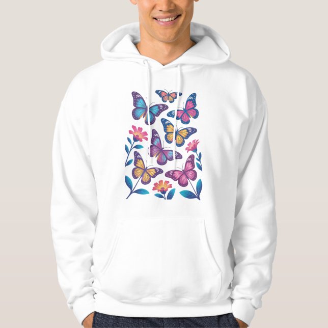 Moletom Flores de Neon com Seis Borboletas Brilhantes (Frente)