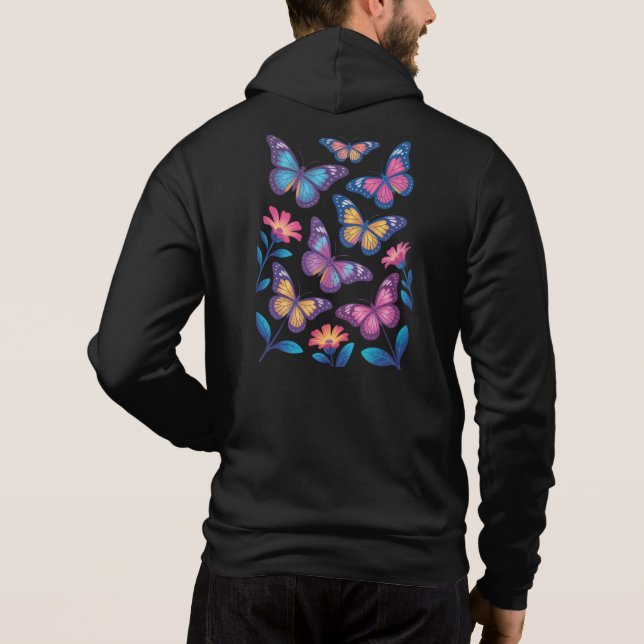 Moletom Flores de Neon com Seis Borboletas Brilhantes (Verso)