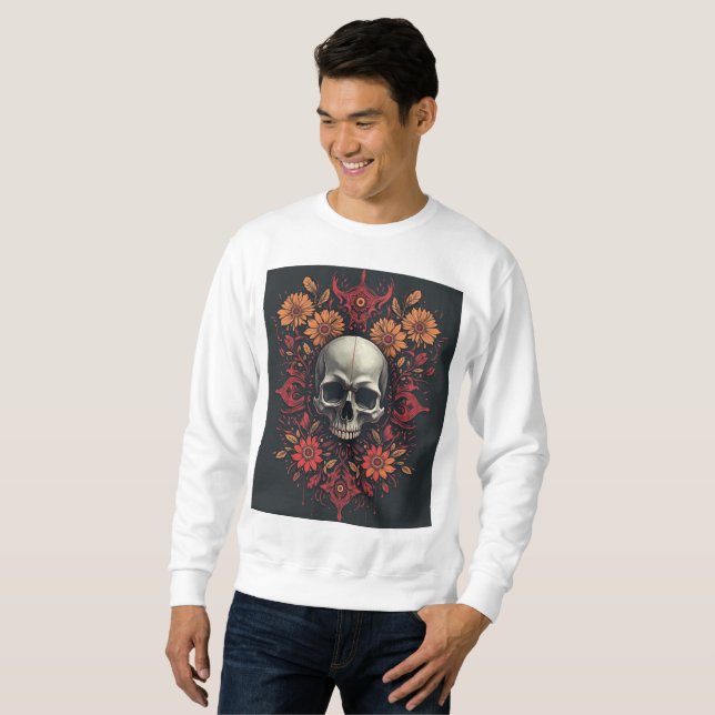 Moletom "Flores Eetéreas: Um Crânio Em Meio A Flores" (Frente Completa)