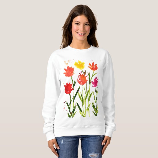 Moletom Flores Laranja Aquarelas Flores Selvagens Natureza (Frente Completa)