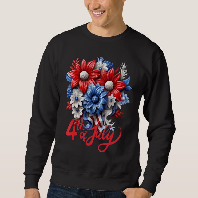 Moletom Flores Patrióticas em Vermelho Branco & Azul 4 de  (Frente)