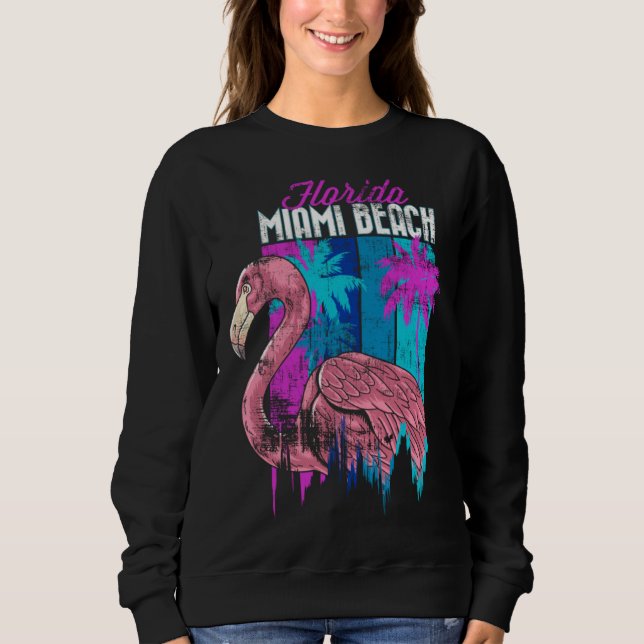 Moletom Florida Miami Beach Retro Flamingo Palm Trees Vapo (Frente)