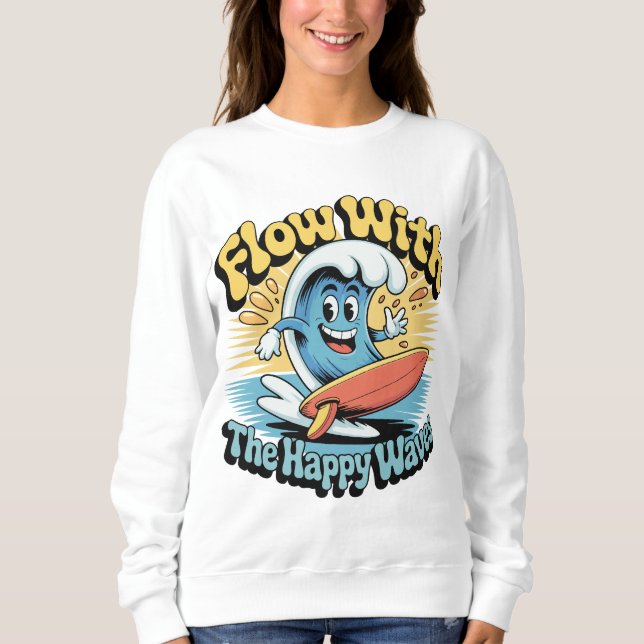 Moletom Flow With The Happy Waves Retro Surf Vibes Women's (Frente)