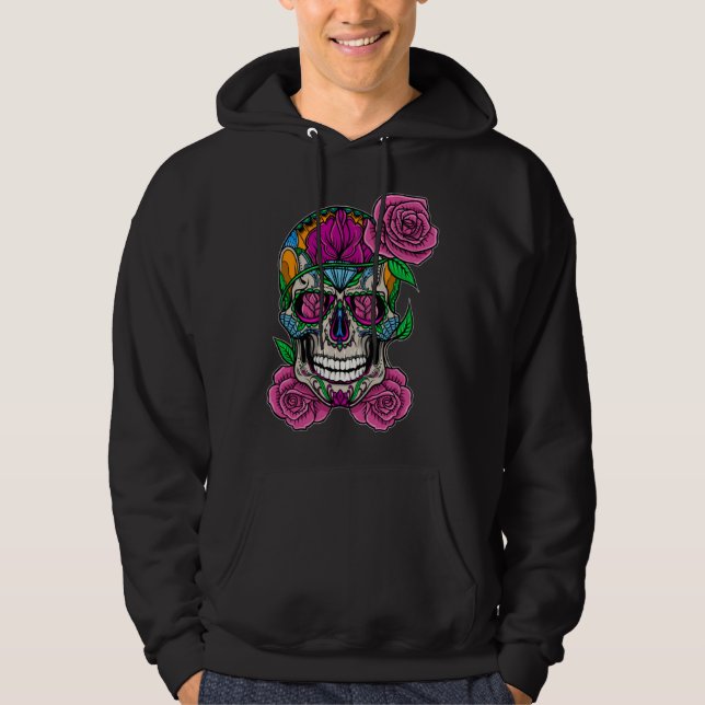 Moletom Flower Skull Sugar Roses Floral Skeleton Cute Punk (Frente)