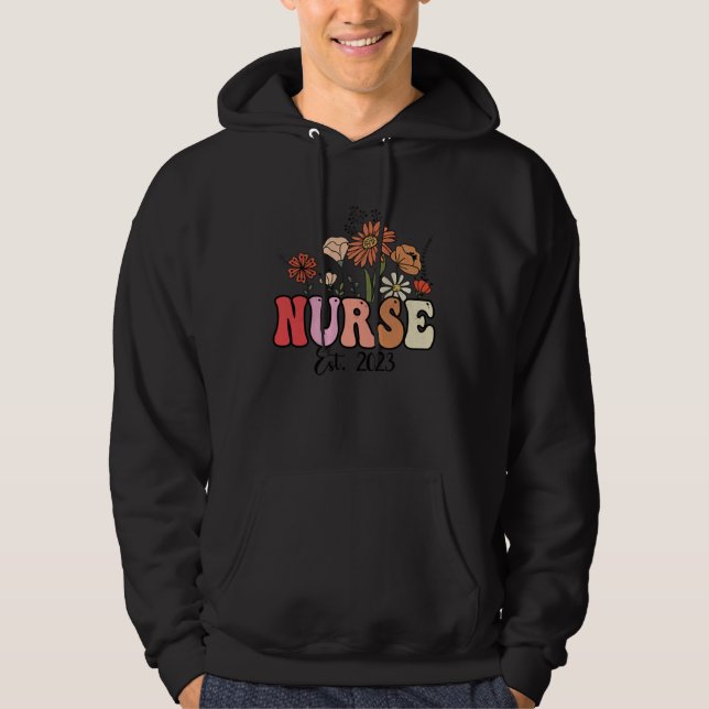 Moletom Flowers Groovy Retro Nurse Est2023 Nursing School  (Frente)