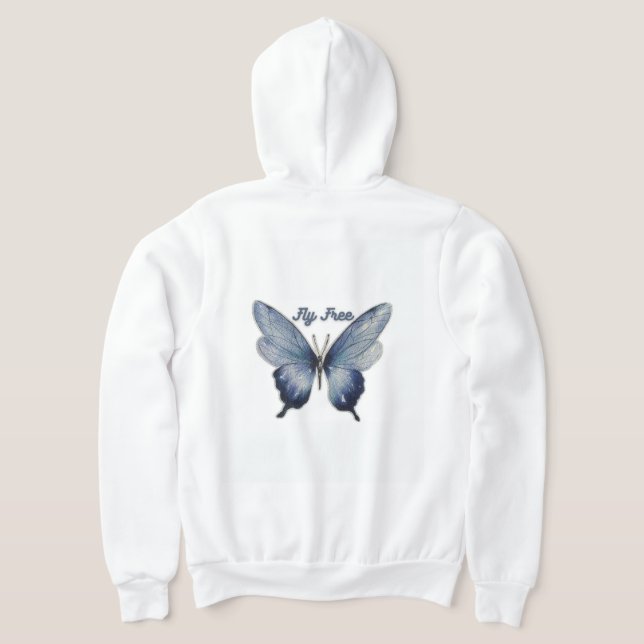 Moletom Fly Free – Blue Butterfly Art Design (Postura das costas)