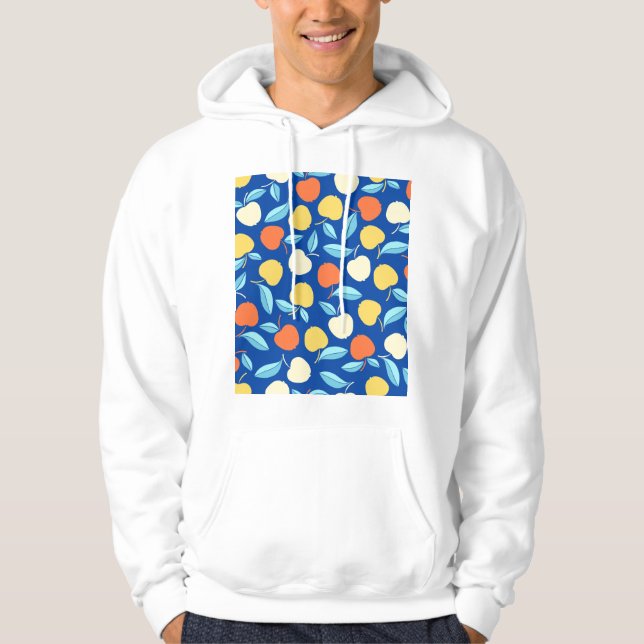 Moletom Folhas de maçãs, fundo azul, padrão sem costura. (Frente)