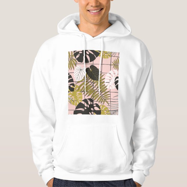 Moletom Folhas tropicais, flores, padrão pintado à mão. (Frente)