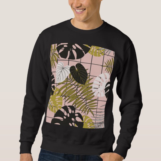 Moletom Folhas tropicais, flores, padrão pintado à mão. (Frente)