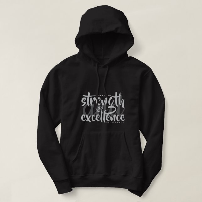 Moletom Força E Excelência Mens Hoodie Negro (Frente do Design)