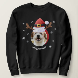 Moletom Foto de cão com Papais noeis Reindeer Antler Hábit