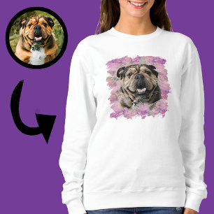 Moletom Foto Única de Bulldog Lilás Rosa Grunge para Amant