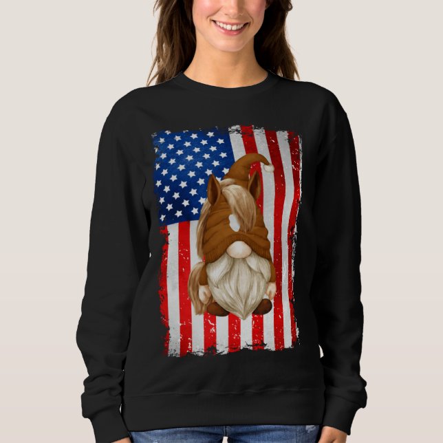 Moletom Fourth Of July Gnome Graphic Patriotic Horse Ameri (Frente)