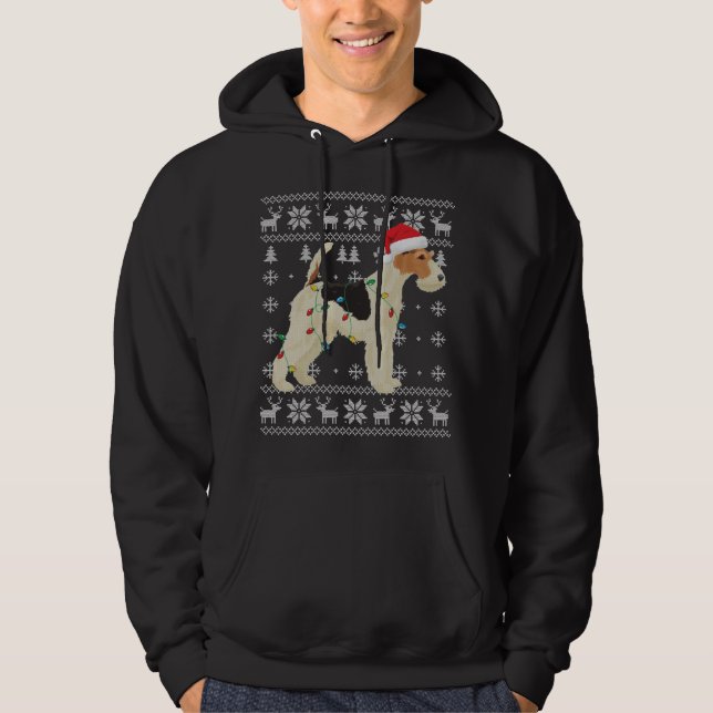Moletom Fox Terrier Christmas Ugly Lights Santa Hat D (Frente)