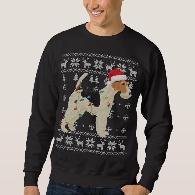 Moletom Fox Terrier Christmas Ugly Lights Santa Hat D (Frente)