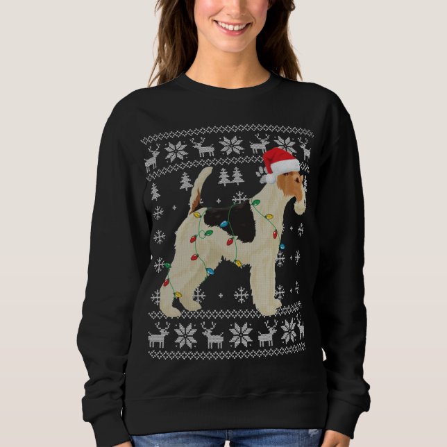 Moletom Fox Terrier Christmas Ugly Lights Santa Hat D (Frente)