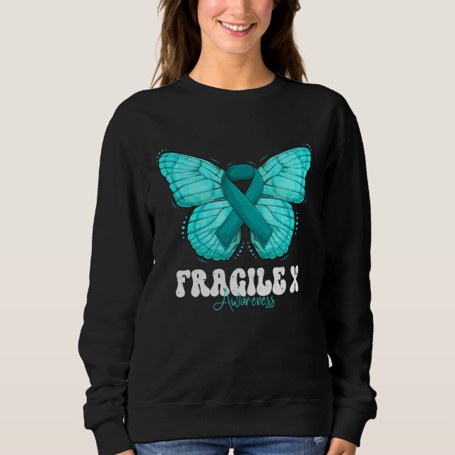 Moletom Fragile X Awareness Month Teal Ribbon Butterfly (Frente)