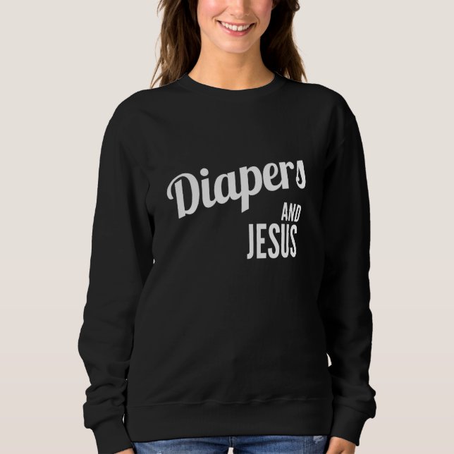 Moletom Fraldas E Jesus, Diversão Cristã Bebê (Frente)