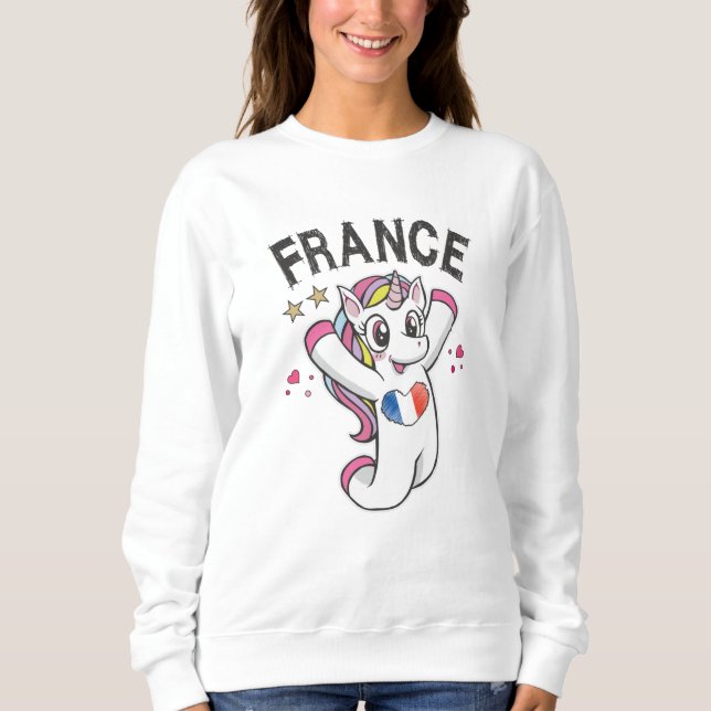 Moletom França Soccer Fan Unicorn com bandeira cardíaca (Frente)