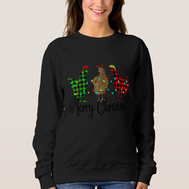 Moletom Frango Feliz Natal Vermelho Verde Xadrez Leopardo  (Frente)