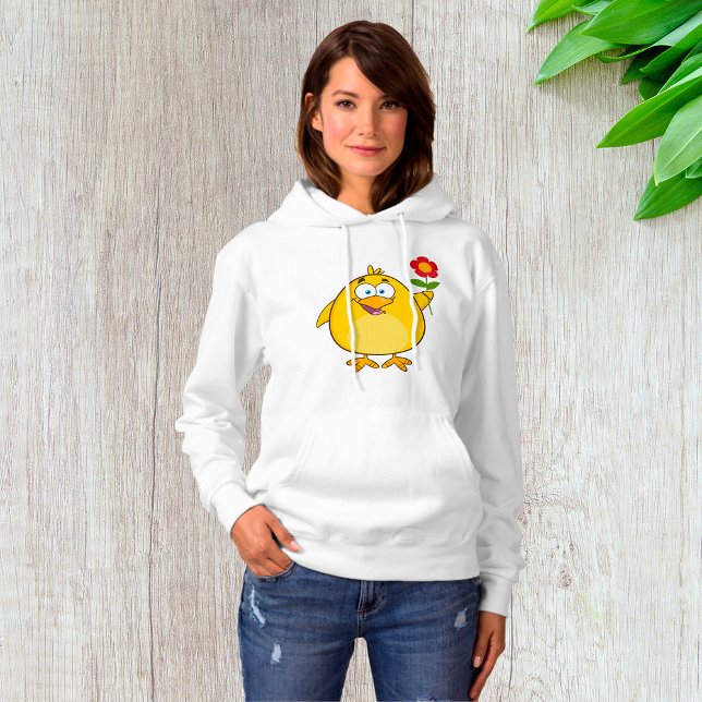 Moletom Frango Segurando Flor Engraçado Feliz Animal (Criador carregado)