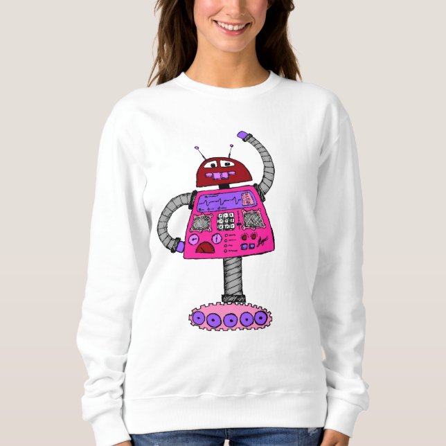 Moletom Frankie Robot: Rosa em branco (Frente)