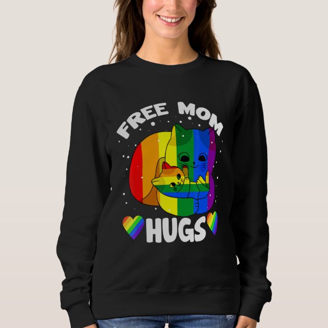 Moletom Free Mãe Hugs Lgbt Cat Orgulho gay Rainbow (Frente)