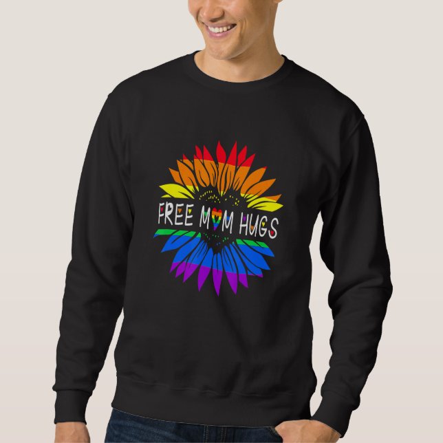 Moletom Free Mãe Hugs Orgulho gay Lgbt Daisy Rainbow Flowe (Frente)