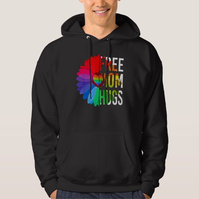 Moletom Free Mom Hugs Gay Pride LGBT Daisy Rainbow Flower  (Frente)