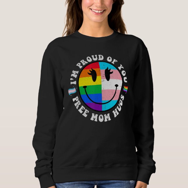 Moletom Free Mom Hugs Groovy Hippie Face LGBT Rainbow Tran (Frente)