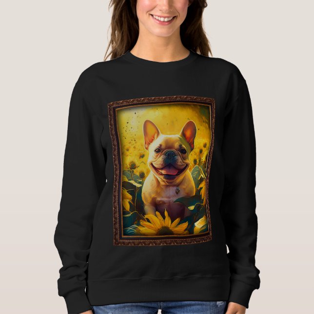 Moletom French Bulldog Painting Frenchie Sunflower Flower  (Frente)