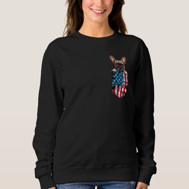 Moletom French Bulldog Pocket 4th of July American Flag Pa (Frente)