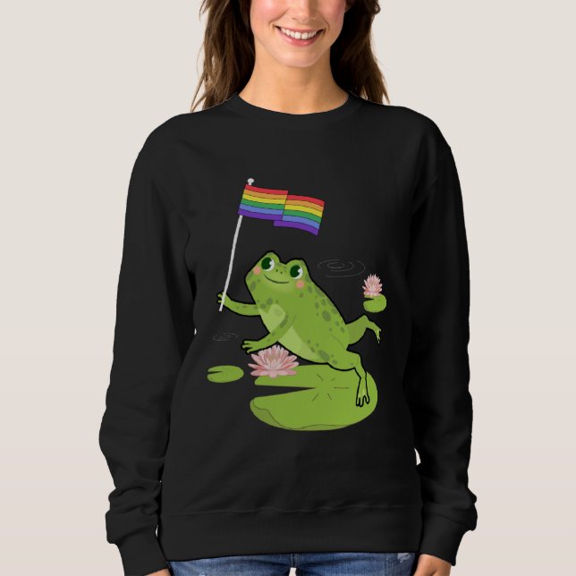 Moletom Frog  LGBTQ Gay Pride Flag Lily Pad Illustration (Frente)