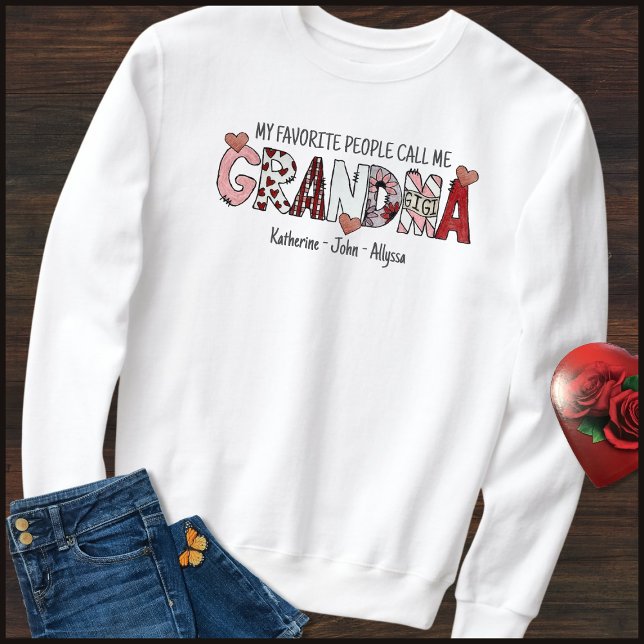 Moletom Fun Text Kid Names Grandma Valentines Day (Criador carregado)