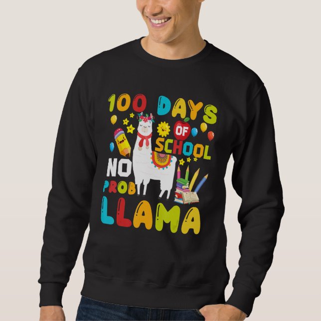 Moletom Funny 100 Days Of School No Prob-llama Llama Schoo (Frente)