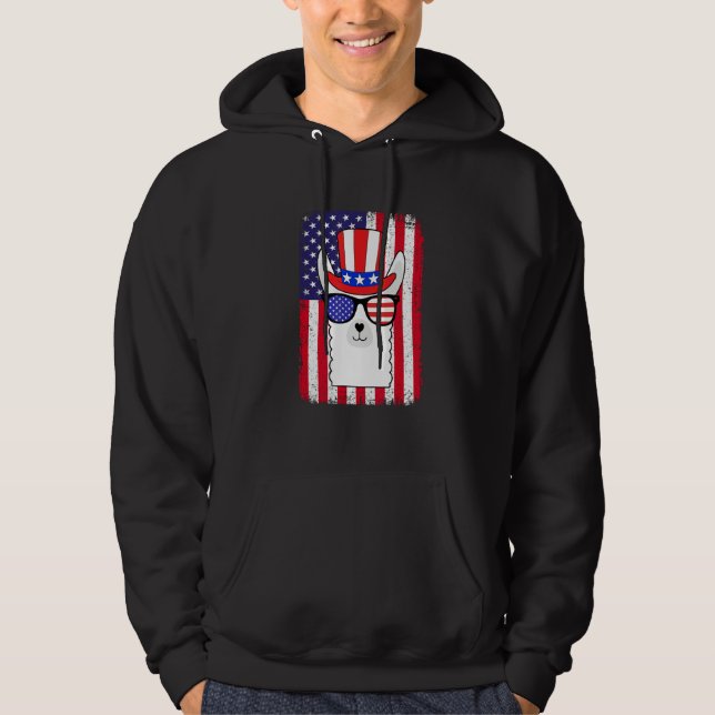 Moletom Funny 4th Of July American Flag Patriotic Llama Su (Frente)