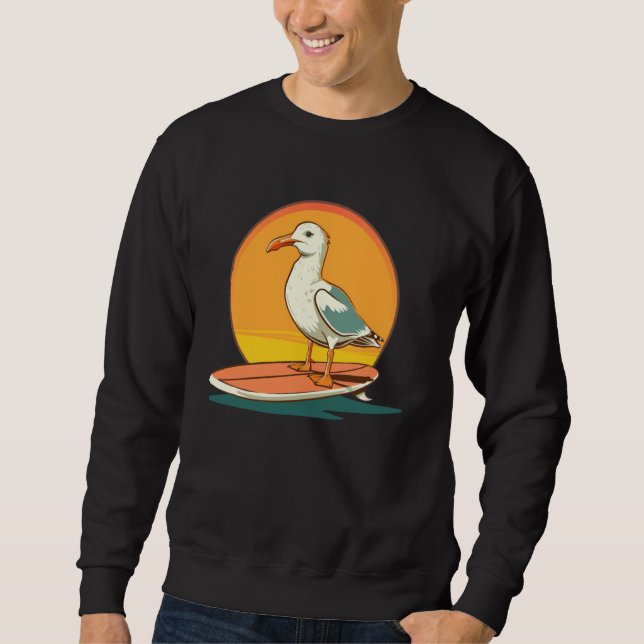 Moletom Funny Beach Seagull adora surfar em surfboards L (Frente)