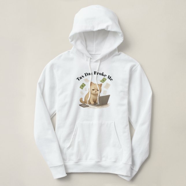 Moletom Funny Beige Minimal Stressed Cat Tax Day (Frente do Design)