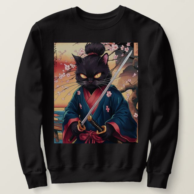 Moletom Funny Black Cat Samurai  (Frente do Design)