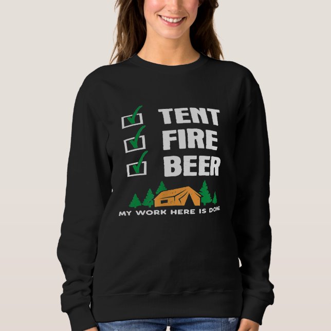 Moletom Funny Camping Slogan Tent Fire Beer Checlist (Frente)