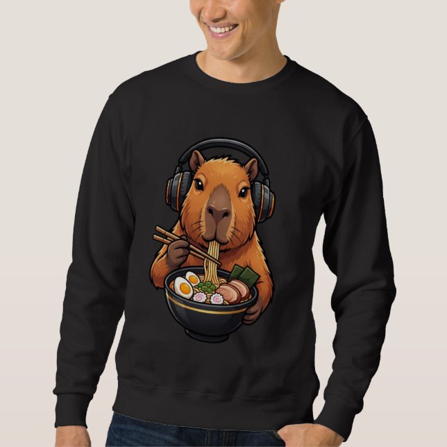Moletom Funny Capybara Eating Ramen Noodles with Headphone (Frente)
