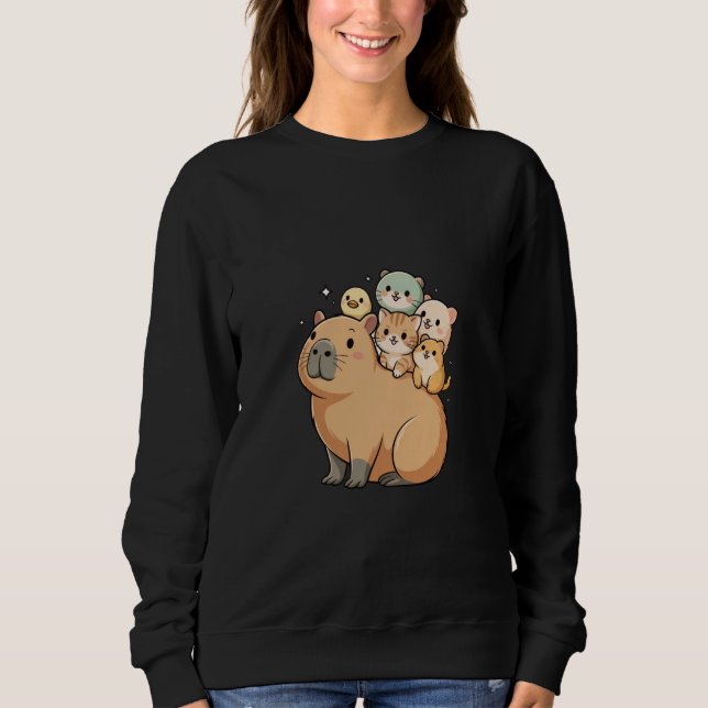 Moletom Funny Capybara with Tiny Animal Friends Duck Cat H (Frente)