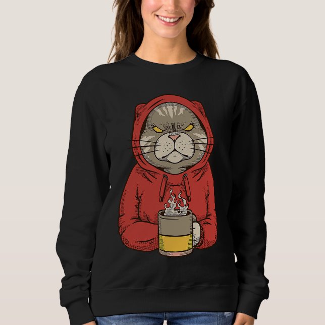 Moletom Funny Cat Drinking Coffee Morning Cat Drink Coffee (Frente)