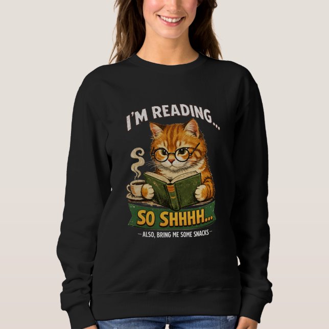 Moletom Funny Cat Reading Book Black Sweatshirt | Retro (Frente)